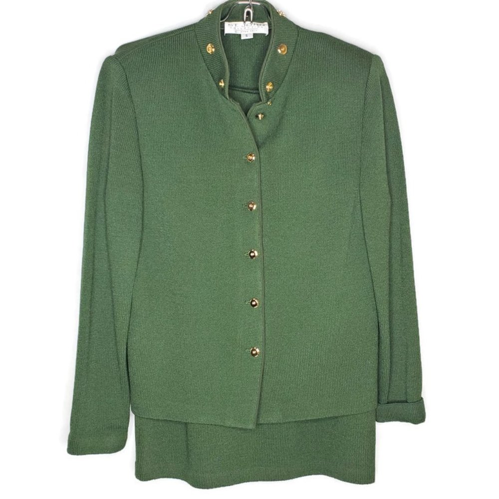 St. John Green 2 piece Knit Skirt Suit Size 6